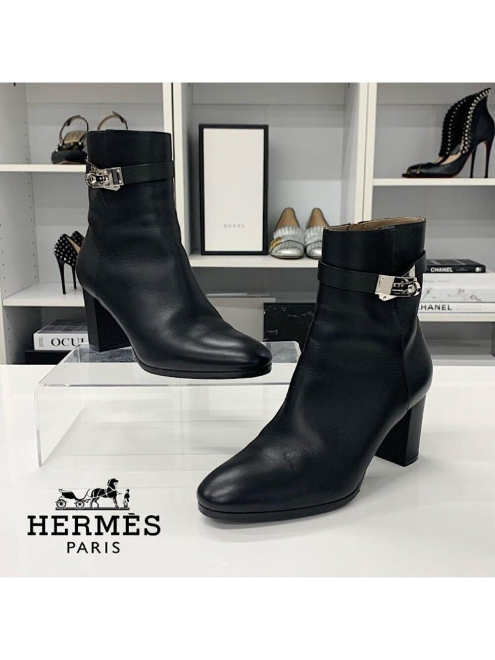 Hermes Saint Germain Kelly Leather Short Boots Black